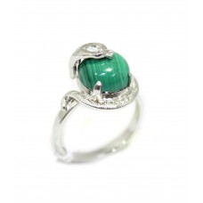 Ring 925 Sterling Silver Semi Precious Green Malachite Zircon Gem Stone B 826